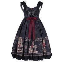 Gothic Style Vintage Lolita Jsk Dress Women Japan Harajuku Cosplay Costumes Nightingale and Rose Victorian Princess Party Dress M juoda