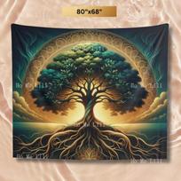 Gyvybės medis Gobelenas Dvasinis Sienų Menas Boho Dekoras Mistinė Gamta Didelė Mandala Kabantis Meditacijos Kambarys Grynas 74x94cm(29x37in) brown