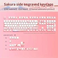 Cherry Blossom Pink Mechanical Keyboard Keycap 128 Keys, Cherry, Side Engraving, Illuminated PBT Material, Cute Girl Cherry  keycaps white