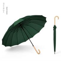 Populiarus Ilgos Rankenos 16 Šakų Tiesus Skėtis, Automatinis Skėtis, Paprastas ir Gaivus Stilius, Medinė Rankena, Skėtis nuo Saulės ir Lietaus, Reklaminis Skėtis Elegant Dark Green Straight Wooden Handle žalia