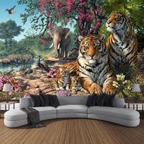 Majestic Forest Tiger Wall Hanging Tapestry - Artistic Bedroom Background and Living Room Decor 100X70CM gray