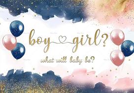 Boy Or Girl Gender Reveal Backdrop Blue Pink Balloons Decor Baby Shower Newborn Gift Kids Party Portrait Background Supplies 47.2x31.5inch/120*80cm beige