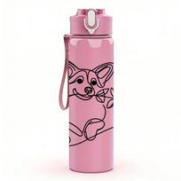 1PC Simple Line Corgi Dog 750ml Color Plastic Sports Water Bottle Leakproof Flip Straw Lid Suitable for Sports Office Home Use Pack of 1 rožinė