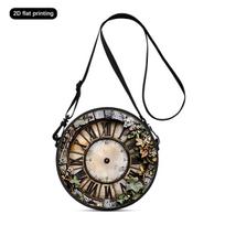 Clock Print Round Shoulder Bag Casual Messenger Bag Daily Adjustable Strap Crossbody Bag for Woman Best Gifts 2D Flat black