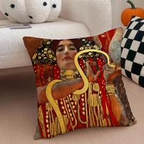 K-Klimt Art Masterpiece Cushion Cover Throw Pillow Cover Hidden Button Durable Polyester Chair Cushion Peach skin 18*18(CM)-1Pcs white