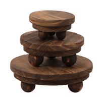 3Pc Holder Stand Pot Flower Wood Wooden Stool Rack Outdoor Indoor Display Smallflowerpot Gardening Table Shelf Potted Windowsill black