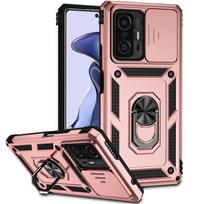 Dėklas Xiaomi 11T Pro, atsparus smūgiams, šarvuotas, su magnetiniu laikikliu ir žiedu, Funda, skirtas Xiomi Mi 11T 11 T Pro 11TPro Mi11T, apsauginis dangtelis objektyvui Xiaomi 11T Pro rožinio aukso spalvos
