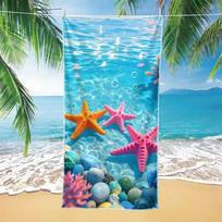 Underwater Starfish Print Beach Towel Vibrant Coral Reef Summer Beach Blanket Quick Dry Lightweight Absorbent Towel for Travel 50X100cm &1pc blue