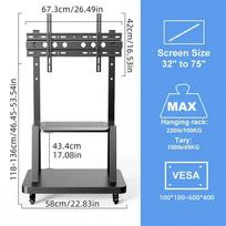 Mobile TV Cart, Height Adjustable TV Stand for 32-75inch TVs with Lockable Wheel,Rolling TV Stand with Wheels Max VESA 600x400mm juoda