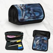 1pc The Majestic Openmouth Dragon Design Double Layer Flip Pencil Case--Large Capacity Zipper Closure, Suitable for Schools, Offices and Travel, Ideal 20x9x11cm gray