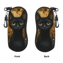 Klimt Inspired Black Cat Glasses Case  Outdoor Sunglasses Case For Men Women Cute Eyewear Accessory Zipper Eyeglass Protector One Size black