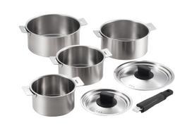 Maruyama Giken NIIGATA SOUEN Detachable Handle 4-Piece Pot Set (14cm, 16cm, 18cm, 20cm) IH and Gas Stove Compatible Stainless Steel Pots Stackable gray