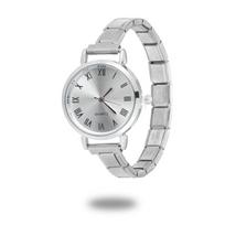 Women's Men's DIY 9MM Width Italian Elastic Charm Stainless Square Watch Bracelet Bangle For Party Friend Birthday Jewelry Gift white