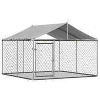 Dog Kennel 230x230x117 cm with Roof - Heavy-Duty Grid Galvanized Steel Tube with Lockable Safety Door - UV-Resistant & Waterproof Tarp for Garden 230 x 230 x 117 cm sidabras