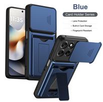 Kortelių laikiklis Stovas Dėklas Motorola Signature Moto Edge 70 Fusion 60 Pro 60s Integruota slankioji kameros apsauginė dangtelis Motorola Edge 60 Pro mėlyna