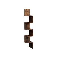 VASAGLE LBC20BX Kampinė lentyna, Sieninė lentyna, 5 pakopų, Zigzaginė plaukiojanti lentyna, Knygų lentyna virtuvei, miegamajam, svetainei, biurui, rustic brown ruda