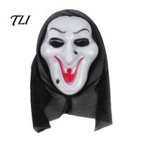 Halloween Horror Photo Shoot Prop Ghost Full Face Masque, Screaming Masque with Realistic Fanged Skull Hood, Scary Costume Accessory for Cosplay F white