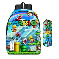 Mario Cartoon Backpack 2-Piece Set Luigi Student Bookbag Pencil Case Super Mario Lunch Bag Kids Gift