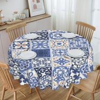 Mėlynas portugališkų plytelių staltiesė apvali vandeniui atspari Portugalija Azulejo gėlių stalo dangalas valgomajam 60 colių 50inch(127cm) gray
