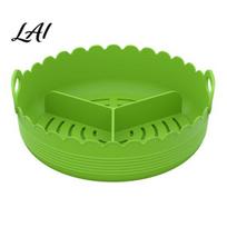 Nonstick Baking Tray Silicone Air Fryer Grill Pan with Three Partitions Stand Heat Resistant Healthy Cooking Tool Food Grade Tray Divided žalia