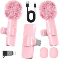 Wireless lavalier microphone, compatible with iPhone and Android phones, USB-C/Lightning interface, pink