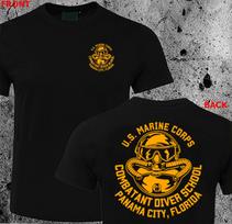 US Marine Corps Combat Diver School USMC T-Shirt 100% Cotton O-Neck Short Sleeve Summer Casual Mens T-shirt Streetwear S gray