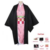 Demon Slayer Kimetsu No Yaiba Nezuko Kamado Cosplay Kostiumas Kimono Helovino Uniforma Anime Drabužiai 140cm pink