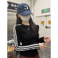 Design Sense Bar Slim Bottom Shirt Female Spice Girl Wind Straight Shoulder Skinny Top Spring Long Sleeve Shirt Inside S
