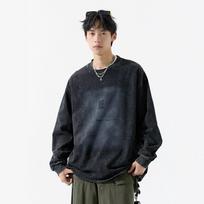 Retro Washed Loose Fit Pullover | Minimalist Letter Graphic Sweatshirt for Men M juoda