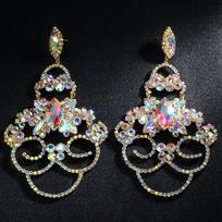 Stonefans Colorful Geometric Hollow Earrings Prom Exaggerated Decoration Fashion Women Rhinestone Dangle Earrings Accessories gray