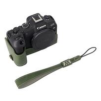 R8 PU odos pusiau korpuso dėklas fotoaparatui Canon EOS R8 su baterijos atidarymu apačioje ir rankenos dirželiu black