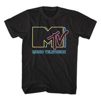 MTV Neon Sign Logo Men's T Shirt Light Ident Music Television Generation 4XL black