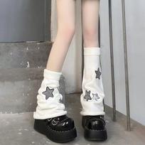 Black White Grey Star Knitted Leg Warmers Winter Warm Cotton Thigh High Stockings Warm Thigh Elastic Knitted Boot Stockings One Size balta