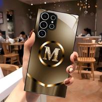 Metallic Gold M Initia Glass phone case mobile phones fashion phone cases for Samsung Galaxy S26 S25 S24 S23 S22 FE Ultra Plus For Galaxy S26 brown