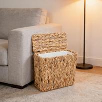 2.5 Gallon Wicker Trash Can with Lid & Removable Liner Woven Trash Can Natural Water Hyacinth for Bedroom Toilet Narrow Spaces China Mainland