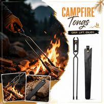 Outdoor Fire Pit Tongs with Leather Sheath Long Handle Campfire Tool for Camping Picnic Firewood Grilling and Bonfire Use juoda