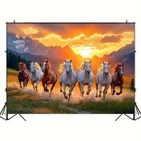 Vibrant Sunset Gallop Wall Tapestry For Living Room Decor, Featuring A Herd Of Majestic Horses In Full Stride Across A Lush 100x150cm orange