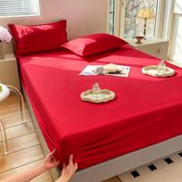 Waterproof Mattress Fitted Bed Sheet with TPU Backing, Stretchy Deep Pocket Bed Cover, Anti-Slip Washable Mattress Protector for Bedroom Use 90cmx200cm red