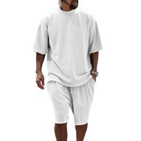 Men's Short-sleeved Short-pants Set With Loose Wool Cuffs, Comfortable And Suitable For Warm Summer Days, Casual Men's Clothing. XXL black