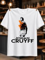 Johan Cruyff Orange Football Figure Over Large Bold Name Lettering Minimalist Dutch Sports Legend Unisex All Tshirt S black