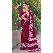 New Launch – Premium Hand Block Floral Print Mulmul Cotton Saree brown