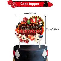 Casino Poker Chips Theme Birthday Party Decorations Playing Cards Money Golden Glitters Red Curtain BalloonS Cake Topper Banner Other black