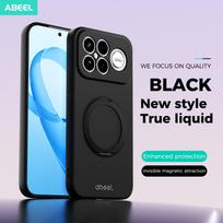 For Xiaomi Poco F8 Ultra / F8 Pro Case Magnetic Hand Feel Liquid Silicone Stand Ring Holder inner Fur Soft Mobile Phone Cover Poco F8 ultra juoda
