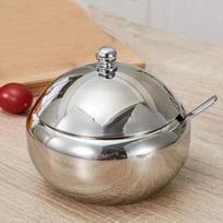 Stainless Steel Spice Jar Sugar Cereal Spice Bowl Drum-shaped with Spoon Cover Home Kitchen Storage Jar Spice Bottle