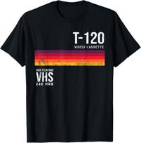 VHS T-120 Video Cassette Graphic Tee Cotton Retro 80s Vintage Style T-Shirt XXXXL red