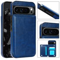 Case for Google Pixel 9/9Pro, leather wallet with card holder mėlyna