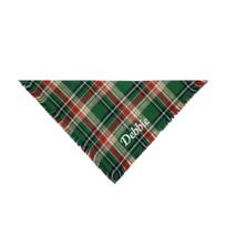Personalized Plaid Pet Triangular Bandana With Tassels - Dog Scarf One Size tamsiai žalia spalva