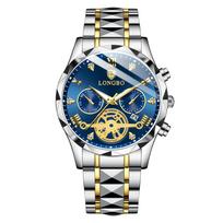 Stilingas vyriškas chronografo laikrodis, vyriškas verslo kvarcinis mechanizmas, nerūdijančio plieno apyrankė, safyro stiklas, atsparus vandeniui, šviečiantis mėlynas, geriausia dovana gray
