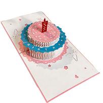Creative 3D Pop-Up Happy Birthday Card Hollowed Out Flowers with Envelope Greeting Card Foldable 2-Layer Birthday Cake Gift Card rožinė
