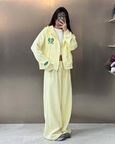Women's Light Yellow Zip Up Hoodie and Wide Leg Pants Tracksuit Set L šviesiai pilka spalva